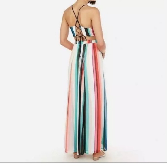 Express Maxi dress! Size medium. Bright multi-colored stripes! Lace up back! - Picture 2 of 6